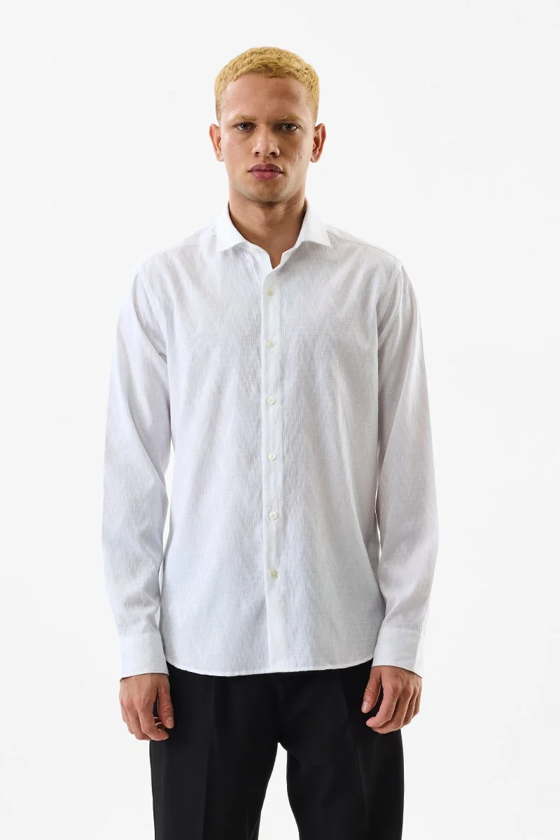 سنيتش White Textured Long Sleeve Slim Fit Shirt