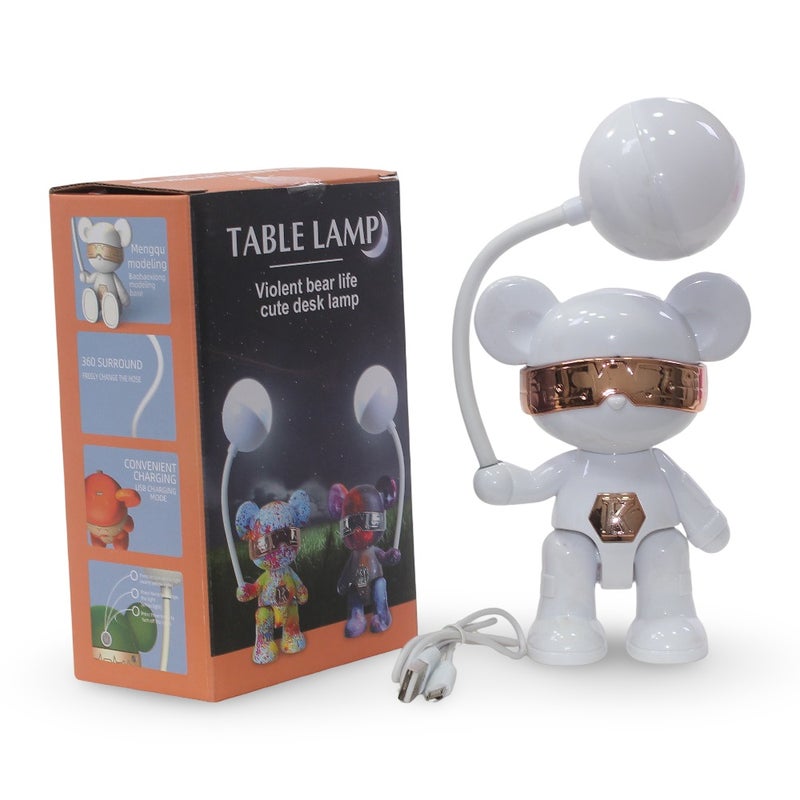 OKO Bear-Shaped Table Lamp for Kids – White Desk & Bedside Light - Image 1