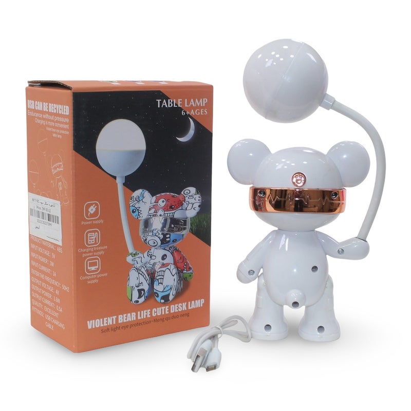 OKO Bear-Shaped Table Lamp for Kids – White Desk & Bedside Light - Image 2