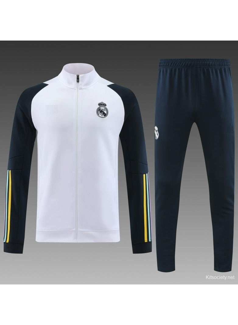 DubaiGallery 23/24 Real Madrid White Hoodie Half Zipper Jacket+ Pants - Image 1