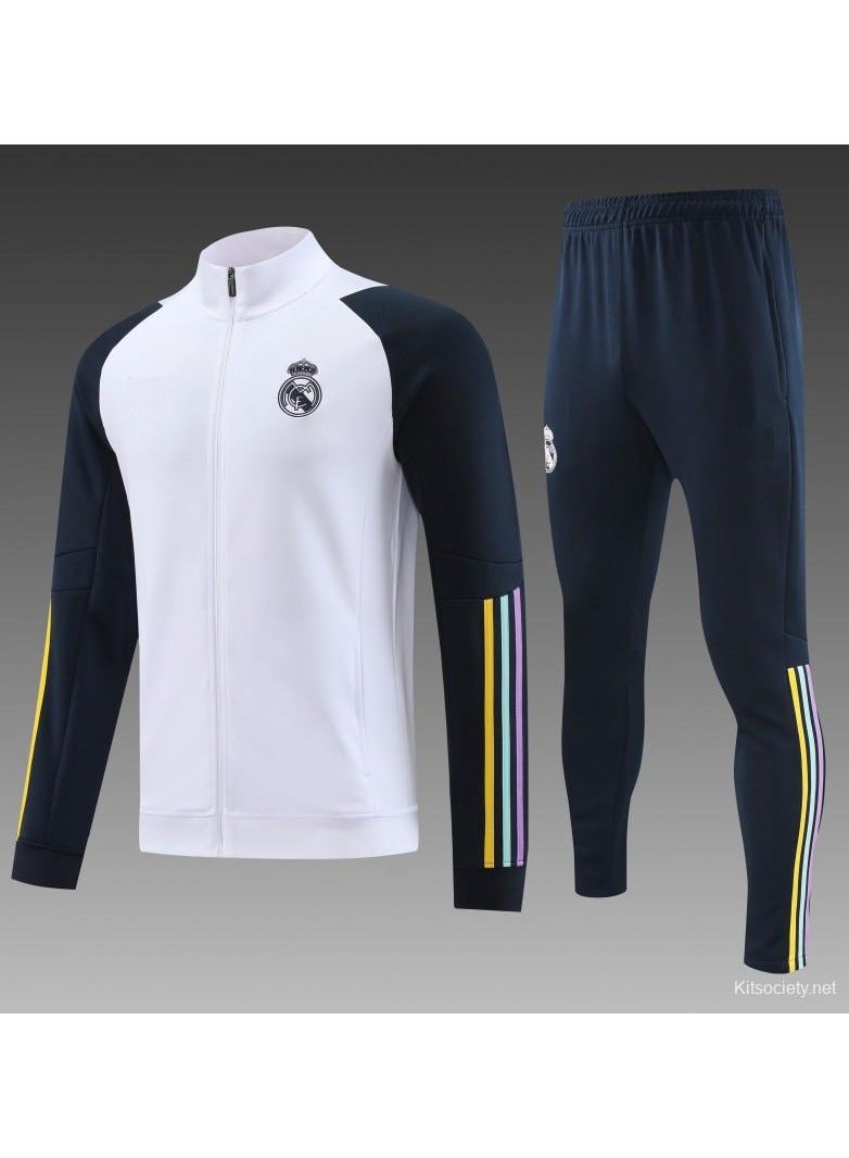 DubaiGallery 23/24 Real Madrid White Hoodie Half Zipper Jacket+ Pants - Image 2
