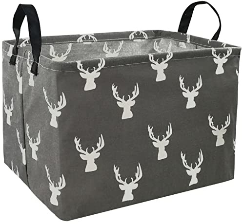KUNRO Rectangle Toy Bin Waterproof storage organizer for Nursery Hamper Home decor Closet Kids Bedroom Laundry Baby Gift Shelf BasketsGrey deer