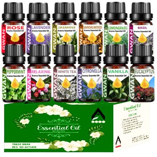Gwan Aroma Diffuser Oil/Essential oil for Home Fragrance | Best for Aromatherapy | Helps in meditation | Used in Diffusers, Candles, Air Fresheners, Soaps, Humidifier, Diffuser | No Chemicals 10ml Each - (Set of 12) - Image 1
