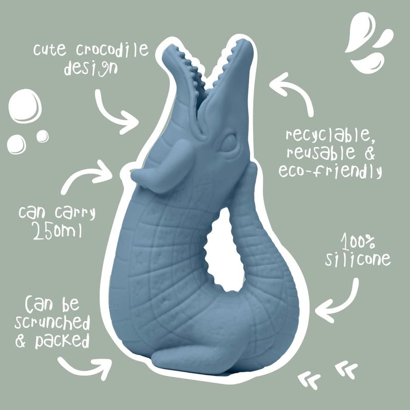 Scrunch Crocodile Bath Jug for Kids - Dusty Rose Silicone Bath Toy - Image 5