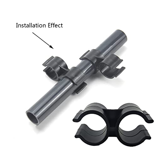Hdtyyln Black Double Port Pipe Clamps Clips, Hdtyyln 10pcs Plastic Double Line Clamps Shelf Pole Connector Chain Link Fence Panel Clamps Clips, Pipe Linking and Fastening Fastener Accessories - Image 3