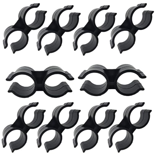 Hdtyyln Black Double Port Pipe Clamps Clips, Hdtyyln 10pcs Plastic Double Line Clamps Shelf Pole Connector Chain Link Fence Panel Clamps Clips, Pipe Linking and Fastening Fastener Accessories - Image 1