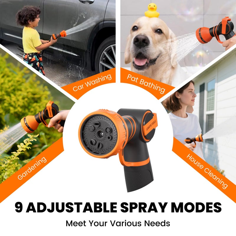 Giraffe Tools Retractable Garden Hose Reel, 5/8" x 62 ft Wall Mounted Hose Reels with 180Â° Swivel Bracket, Any Length Lock Hose Reel with 9- Function Sprayer Nozzle - Image 5