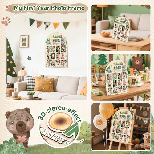 R HORSE My First Year Photo Display Wood Board - 3D One Happy Camper Baby's First Year Picture Frame, 12 Months Camping Milestone Board Neutral Keepsake Gift 1st Birthday Nursery Decor for Boy Girl - Image 5
