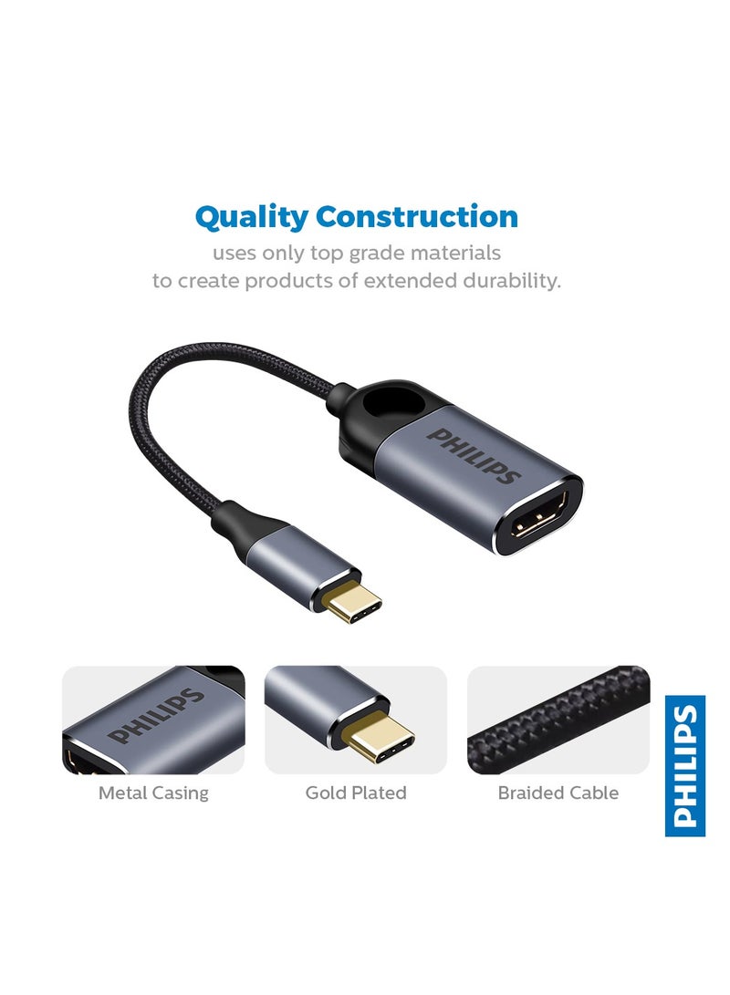 Philips Type C Male To HDMI Female Adapter Cable Supports 4K 30Hz HDMI 2.0 Converter For iPad, Mac, Macbook Pro, Samsung, Surface, Dell XPS, More Black - Image 2