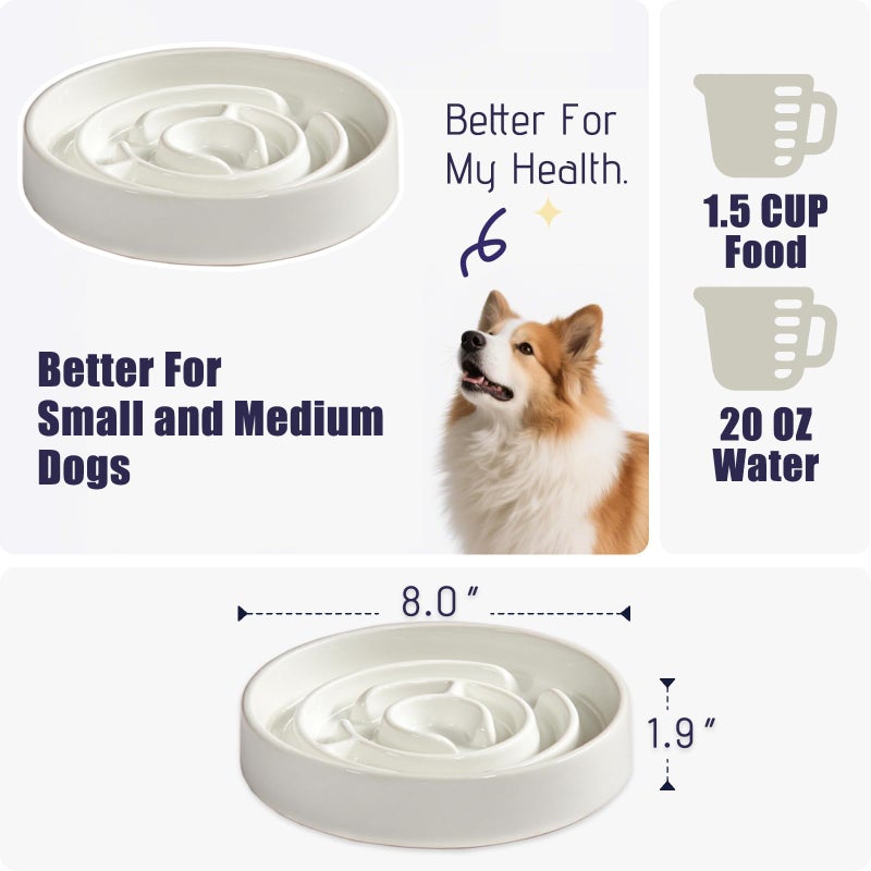 Soniuong Ceramic Slow Feeder Dog Bowl,1.5 Cups Pet Slow Feeder for Small and Medium Breed,Puzzle Dog Food Dish,Anti-Gulping,Stop Bloat,Preventing Choking(White) - Image 2