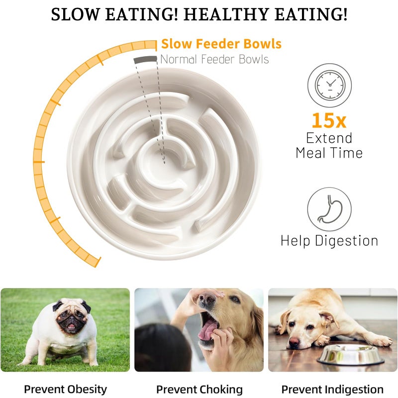 Soniuong Ceramic Slow Feeder Dog Bowl,1.5 Cups Pet Slow Feeder for Small and Medium Breed,Puzzle Dog Food Dish,Anti-Gulping,Stop Bloat,Preventing Choking(White) - Image 4