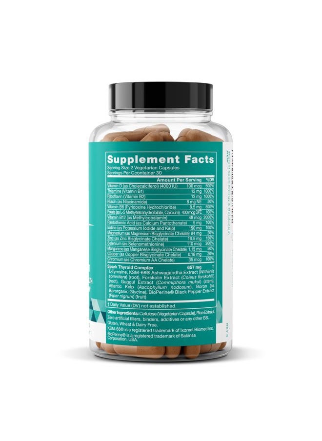 Spark Energy Support – Thrive, Naturally Fight Fatigue, Balance Hormones, Promote Focused Energy – Zinc, Selenium, Iodine – 60 Vegetarian Soft Capsules