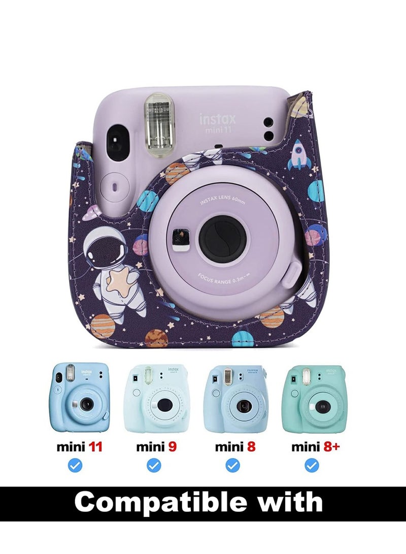 Premium PU Leather Instant Camera Case for Fujifilm Instax Mini 11 9 8 8 Plus Stylish Astronaut Design with Pocket and Adjustable Strap Mini Photo Album  - Image 5