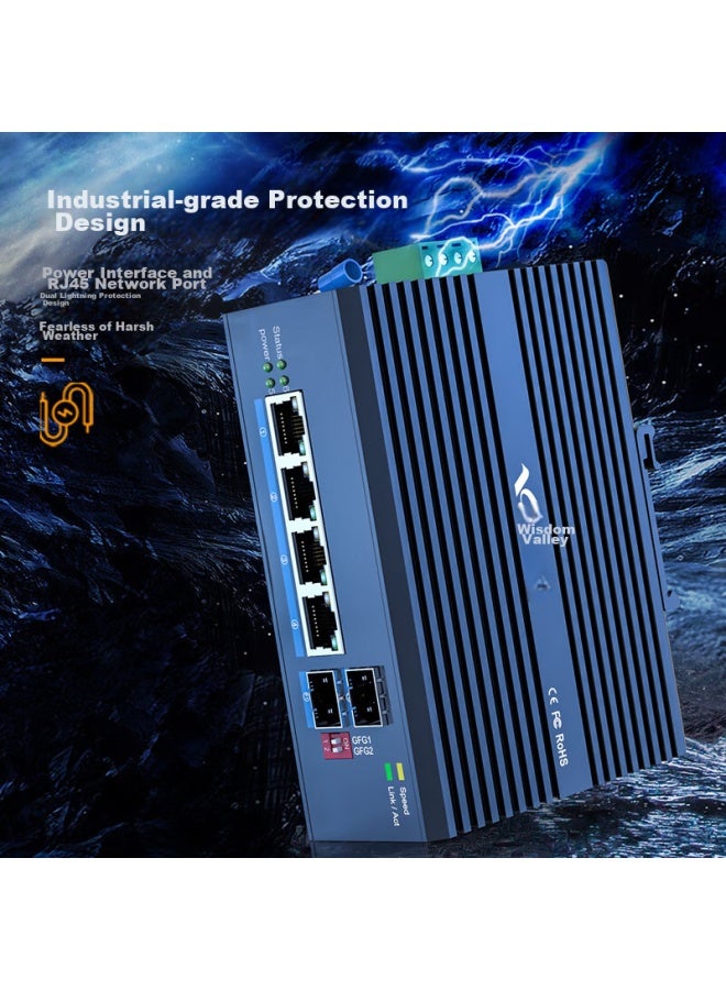 Smart Valley Huigu Industrial Ring Network Switch, Gigabit 2 Optical 4 Electrical Rail-mounted Fiber Optic Switch, Transceiver, Managed Type, Erps Ring Group Vlan Parioning, Hg800-23 - Image 3