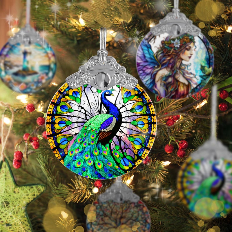 Jocidea الزجاج الملون Suncatcher Jocidea الطاووس زخرفة عيد الميلاد الحلي العطلات الحلي الشجرة عيد الميلاد ديكور الطاووس ديكور للهدية الطاووس المنزل - Image 3