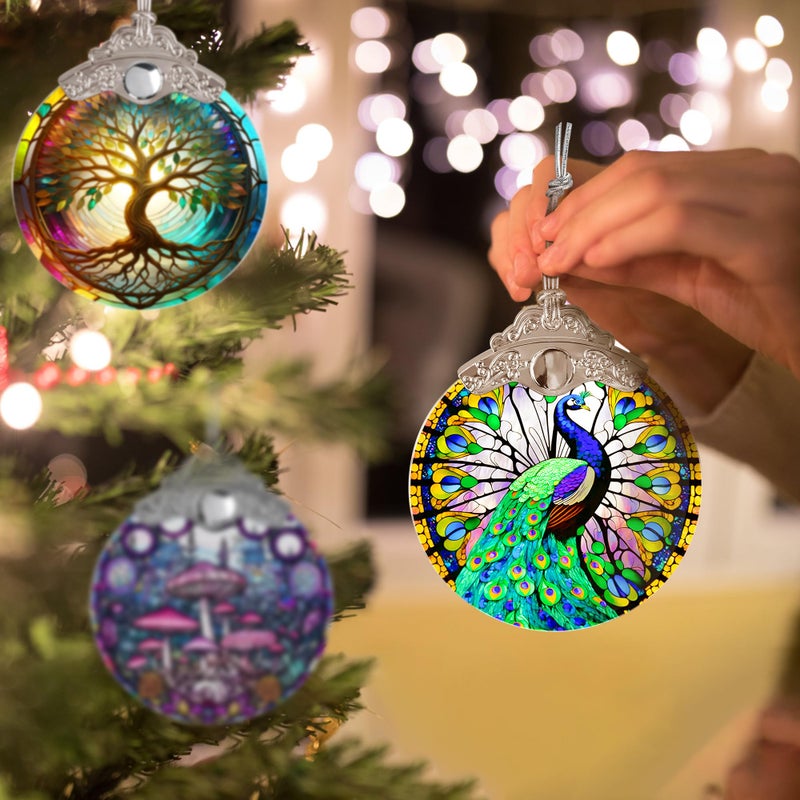 Jocidea الزجاج الملون Suncatcher Jocidea الطاووس زخرفة عيد الميلاد الحلي العطلات الحلي الشجرة عيد الميلاد ديكور الطاووس ديكور للهدية الطاووس المنزل - Image 5