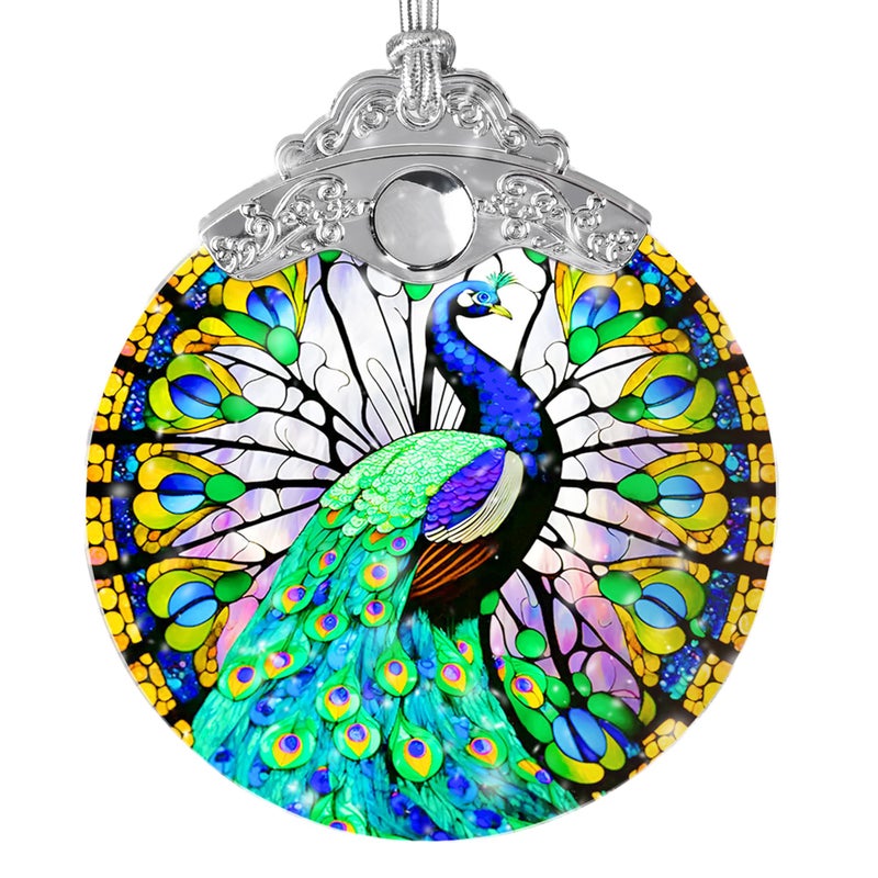 Jocidea الزجاج الملون Suncatcher Jocidea الطاووس زخرفة عيد الميلاد الحلي العطلات الحلي الشجرة عيد الميلاد ديكور الطاووس ديكور للهدية الطاووس المنزل - Image 1