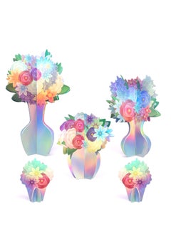 Excefore Table Decor Fake Flower, Iridescent Flower Centerpieces for Holographic, Party 3D Vase Decorations, Birthday Party Table Decor Engagement Baby Shower Bridal Shower Party Wedding Supplies 5pcs  - Image 1