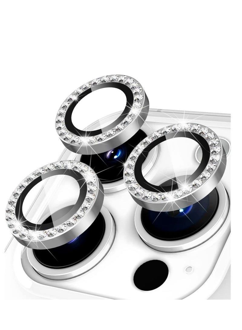 ELTRAZONE iPhone 14 Pro 6.1 inch /14 Pro Max 6.7 inch Camera Lens Protector, Set with Diamonds Bling Camera Cover Tempered Glass for iPhone 14 Pro Max /14 Pro [Perfectly Fit] - Diamond Silver - Image 1