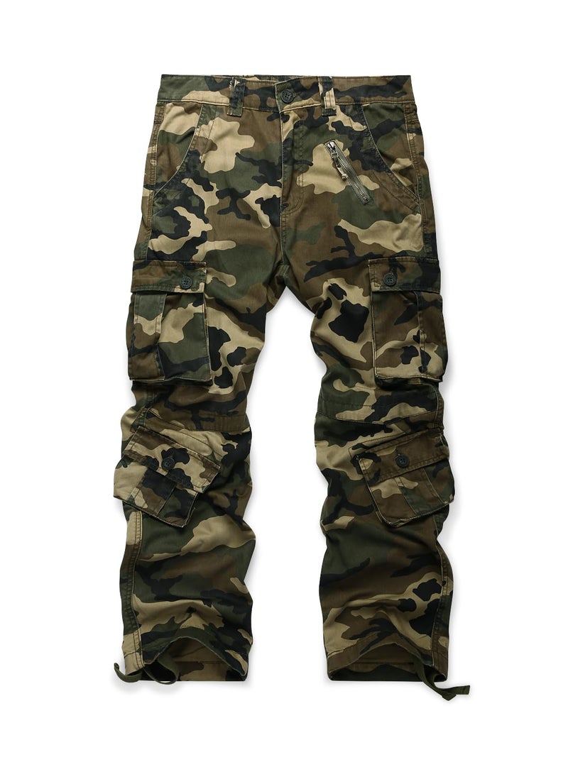 OCHENTA Men's Camo Cargo Pants Cotton Casual Work Tactical Combat Tactical Pant with 8 Pockets Army Green Camo M 38 - Image 1