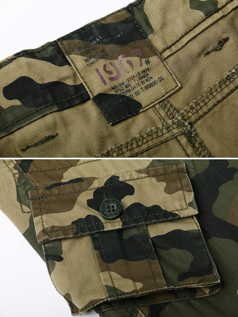 OCHENTA Men's Camo Cargo Pants Cotton Casual Work Tactical Combat Tactical Pant with 8 Pockets Army Green Camo M 38 - Image 2