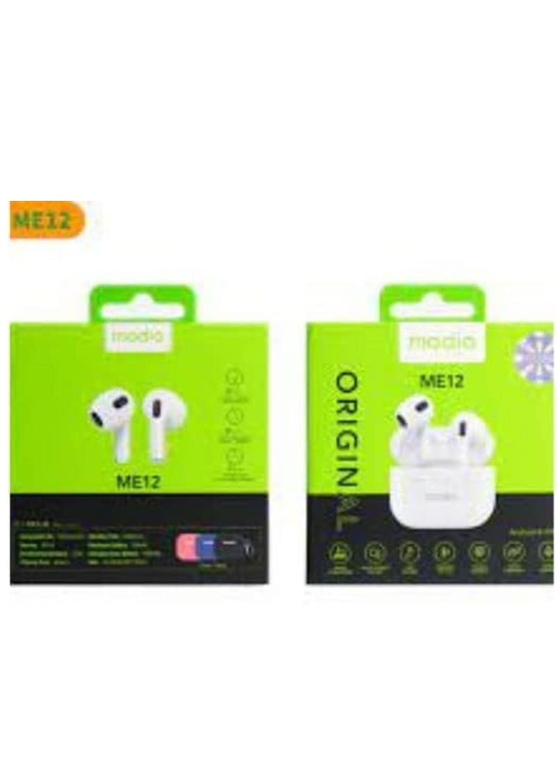 modio ME12 Wireless Bluetooth Headset – Premium Sound, Comfortable Fit, Sleek White Design - Image 2