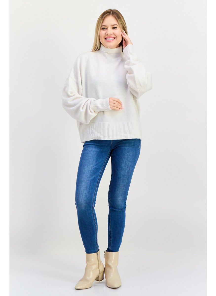 HUGO BOSS Women Turtle Neck Solid Sweater, White  - Image 4