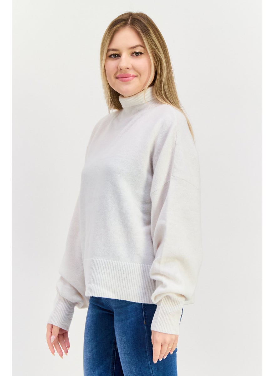 HUGO BOSS Women Turtle Neck Solid Sweater, White  - Image 2