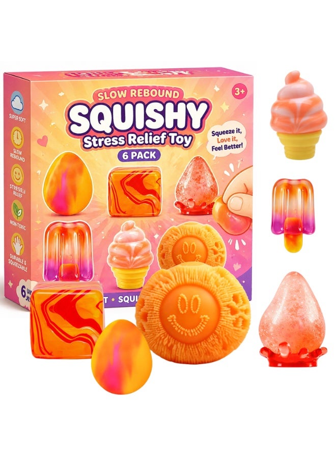 RedMapleTEK Orange 6-Pack Soft Stress Relief Toys for Kids and Adults Slow Rebound Sensory Fidget Toys Set, Cute Squeeze Toys - Image 1