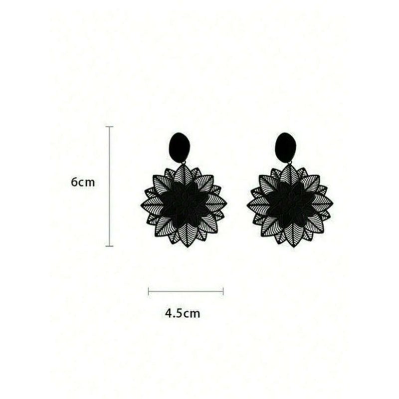 1pair Fashionable Ultra-Thin Computer-Etched Floral Earrings, High Quality Black Earrings, Perfect For Women's Daily  Wear - Image 4