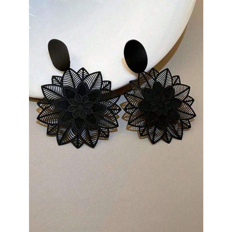 1pair Fashionable Ultra-Thin Computer-Etched Floral Earrings, High Quality Black Earrings, Perfect For Women's Daily  Wear - Image 5