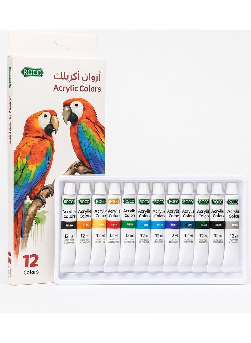ROCO 12-Piece Acrylic Color Paint Set, 12ml Tubes – Vibrant Multi Colors for Art and Craft - Image 5