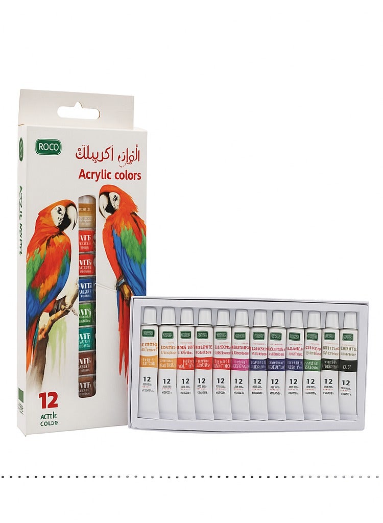 ROCO 12-Piece Acrylic Color Paint Set, 12ml Tubes – Vibrant Multi Colors for Art and Craft - Image 2