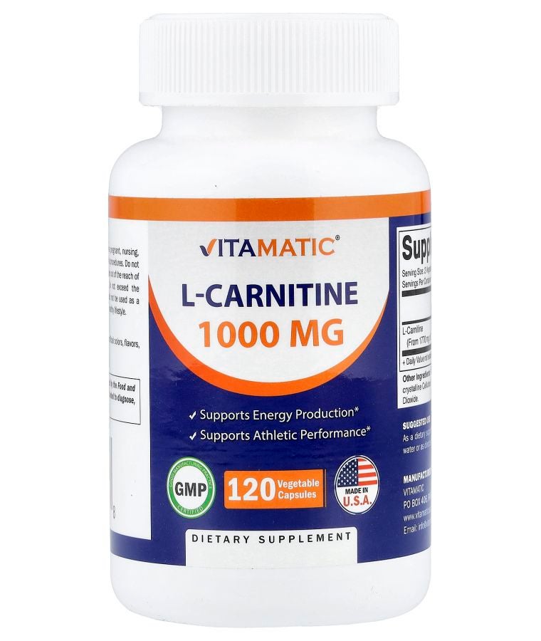 Vitamatic L-Carnitine 120 Vegetable Capsules (500 mg per Capsule)