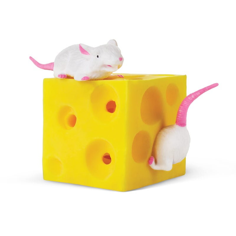 Play Visions Stretchy Mice and Cheese Toy - 2 Squishable Figures And Cheese Block - Stress Busting Fidget Toy - Image 1