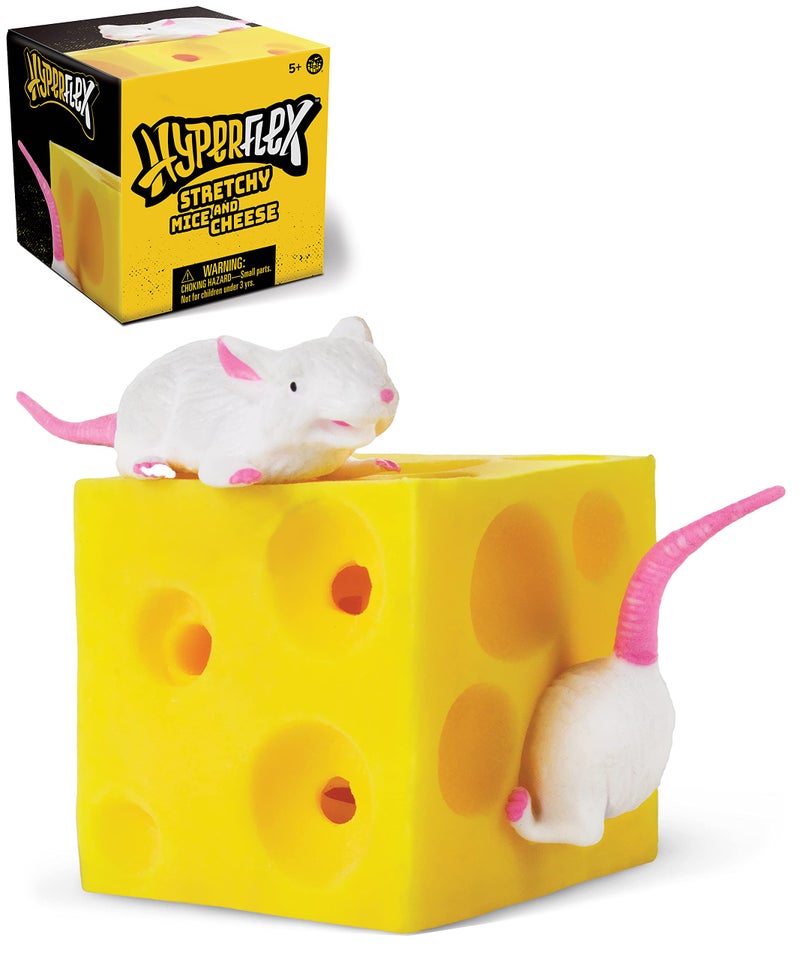 Play Visions Stretchy Mice and Cheese Toy - 2 Squishable Figures And Cheese Block - Stress Busting Fidget Toy - Image 3