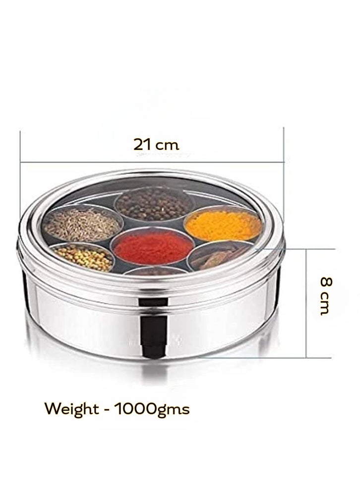 Ayda Spice Box with Clear Lid Container Masala Dabba With 7 Compartments, Stainless Steel Masala Box 21cm - Image 3