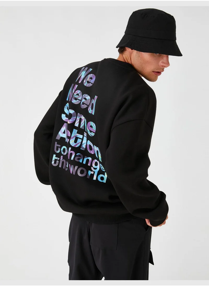 KOTON Slogan Printed Sweatshirt Crew Neck