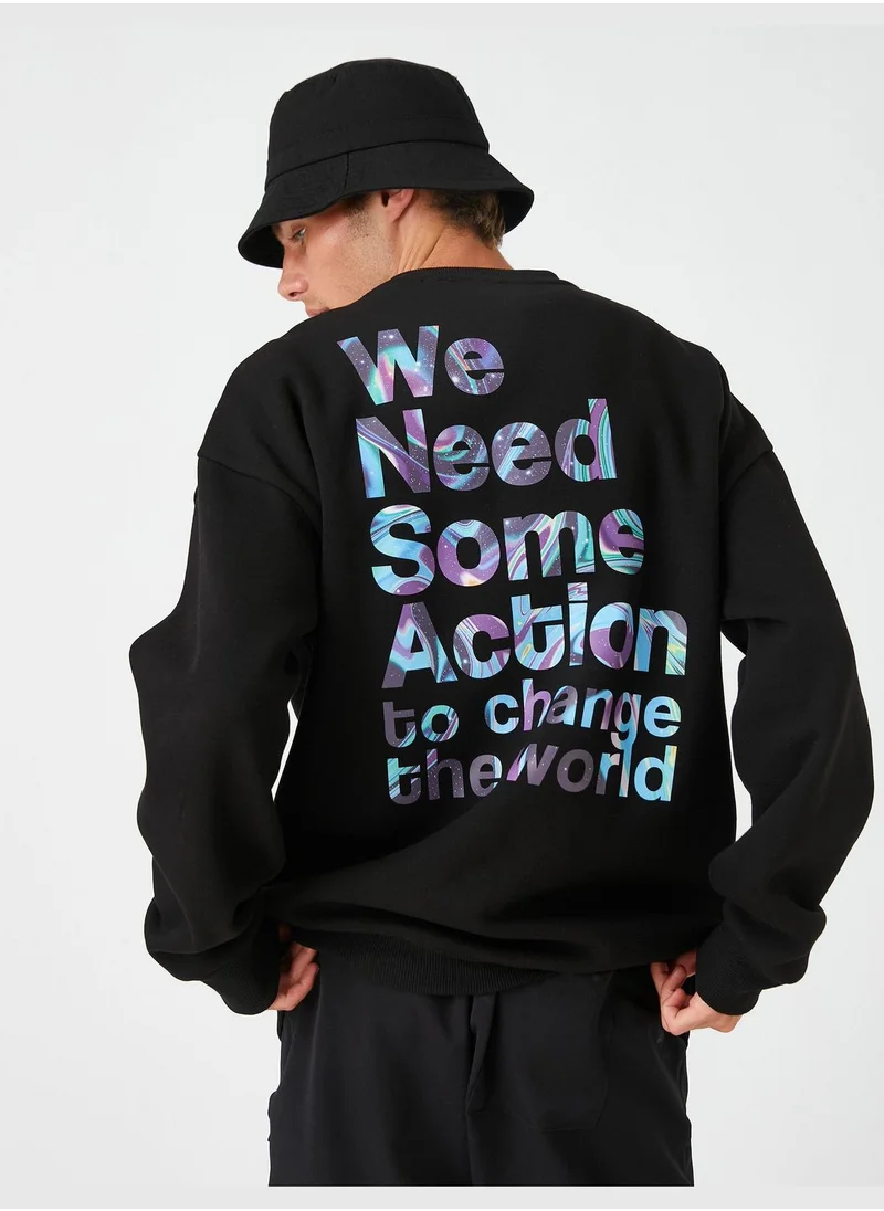 كوتون Slogan Printed Sweatshirt Crew Neck