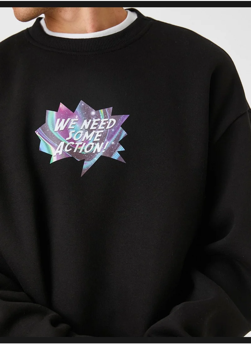 كوتون Slogan Printed Sweatshirt Crew Neck