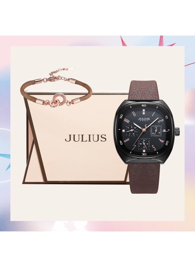Julius Women'S Multi-Function Six-Needle Elegant Waterproof Quartz Watch Gift Box For Ladies And Students Black Coffee Mgsl-1443C - Image 5