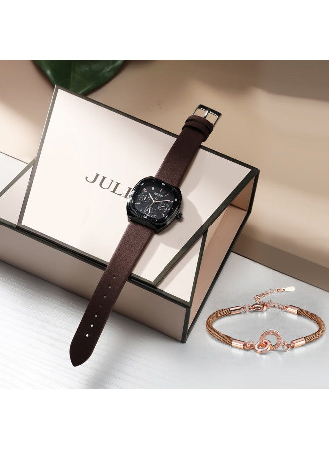 Julius Women'S Multi-Function Six-Needle Elegant Waterproof Quartz Watch Gift Box For Ladies And Students Black Coffee Mgsl-1443C - Image 1