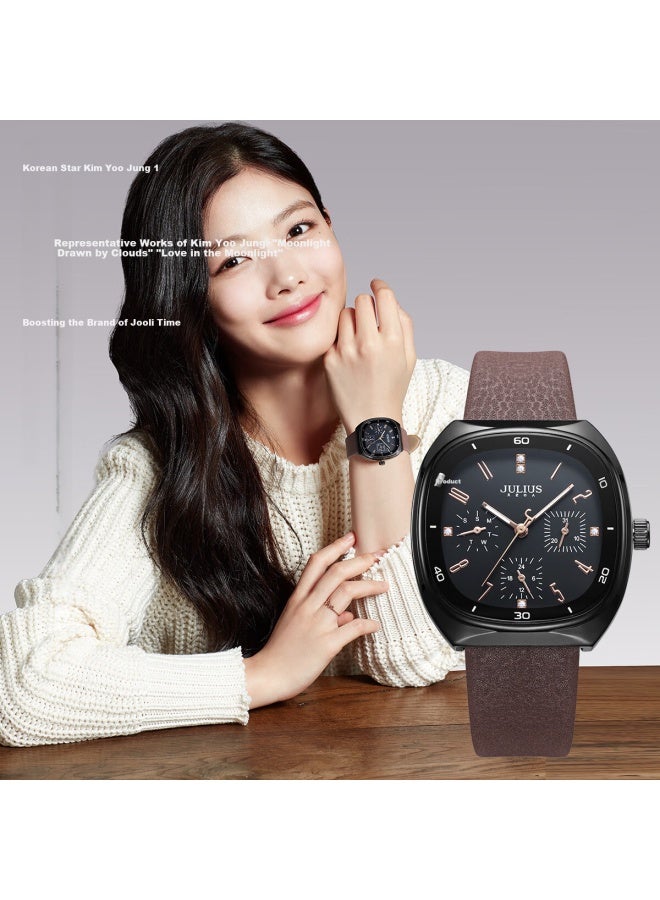 Julius Women'S Multi-Function Six-Needle Elegant Waterproof Quartz Watch Gift Box For Ladies And Students Black Coffee Mgsl-1443C - Image 2