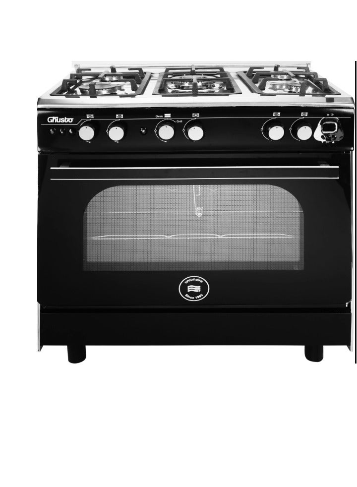UNIONAIRE Gas hob, 5 burners, safety oven and grill, digital timer, 60/80 cm, Josto, black, stainless steel surface with fan, 2 knobs for oven and grill - Image 2