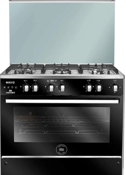 بوتاجاز يونيون اير ماكس 12-60/90 سم 5 شعلة  حوامل زهر  مروحة، تايمر امان فرن وشواية C69SS-GC-447-ISOF-M12-2W-AL