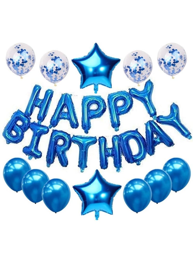 Happy Birthday Balloons for Men or Boys – 13 Letter Balloons, 2 Giant Star Foil Balloons, 4 Confetti Balloons, 6 Latex Balloons – Blue Party Decorations Set – 25 Pieces - Image 1