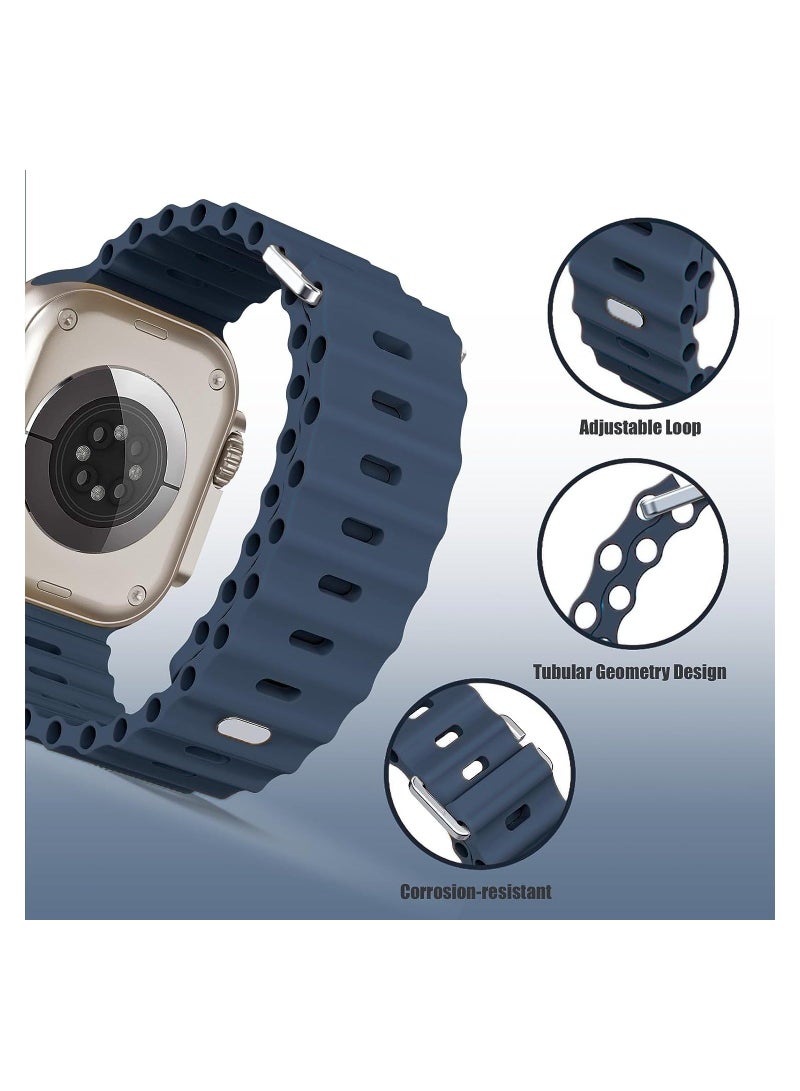Soft Silicone Ocean Sports Strap Compatible Apple Watch 41mm 40mm 38mm for Men Women, Adjustible Watch Band for Apple Watch SE/Series 9/8/7/6/5/4/3/2/1 - Abyss Blue