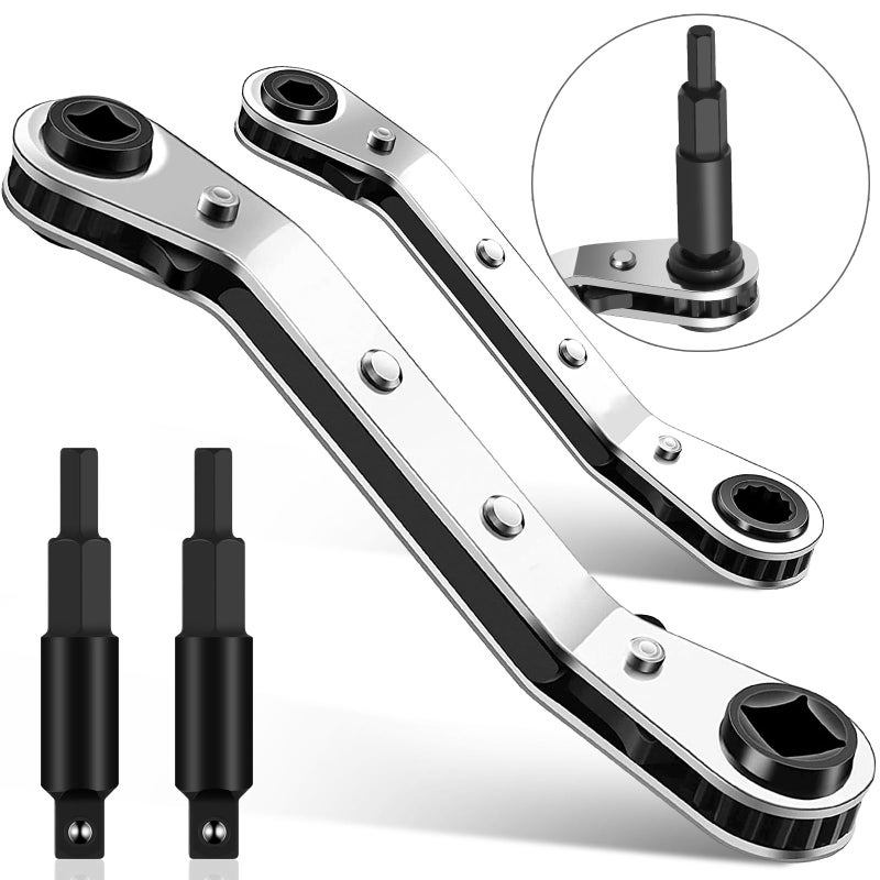 VORIGY 2pcs HVAC Service Wrench Set, 3/16" to 3/8" & 5/16" x 1/4", HVAC Tools with 2 Hex Bit Adapters for Air Conditioning and Refrigeration Equipment Repair - Image 1