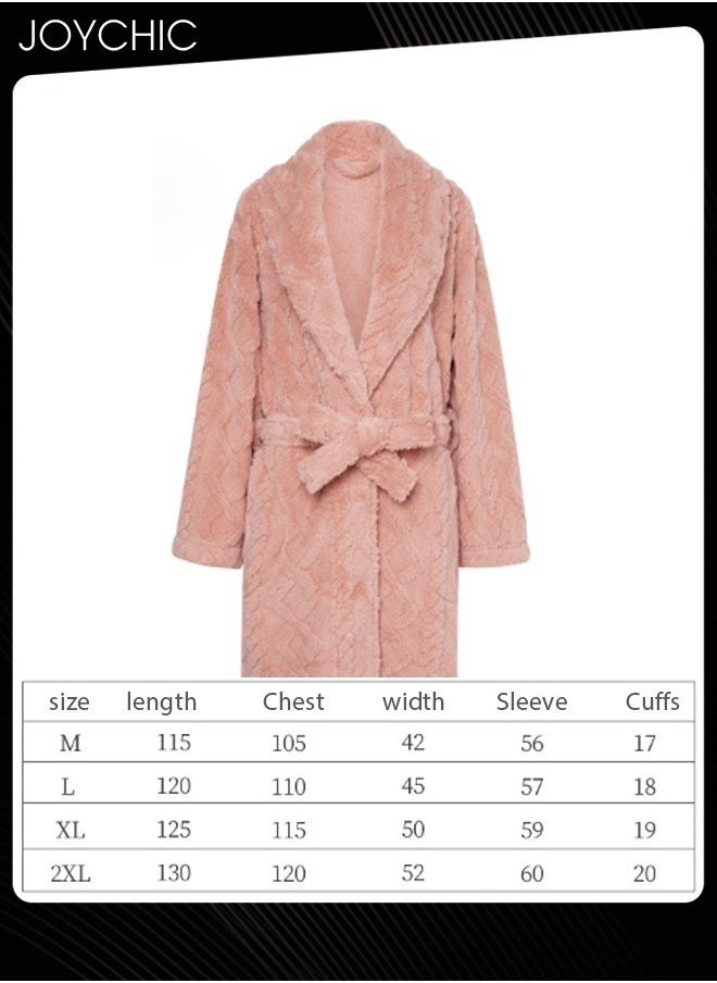 Joychic Autumn and Winter Jacquard Coral Velvet Thickened Warm Pajamas for Women Fashion Collar Long-Sleeved Skin-friendly Bedroom Sleep Robe with Pockets Pink  - Image 4