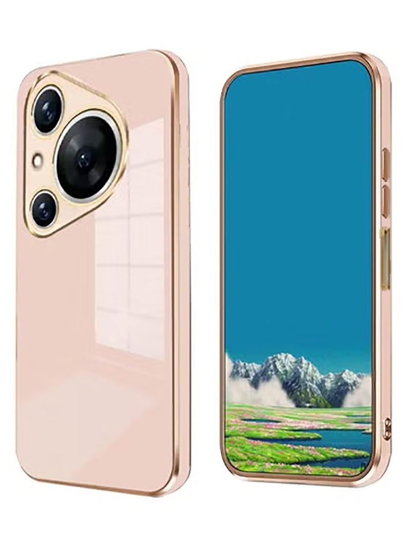 Compatible with Huawei Pura 80 cover, smooth veneer gold plated chrome, pink Thin and smooth shock-proof full protection Huawei Pura 80 case -pink - Image 1